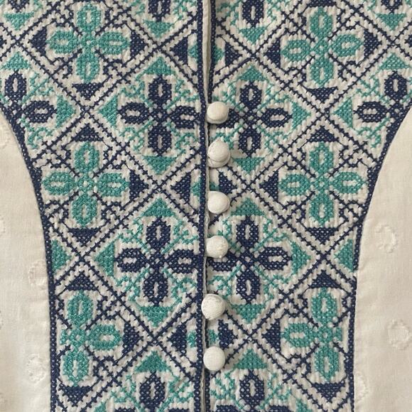 Bombay Paisley Blue White Embroidered Boho Tunic Dress Size Medium - Picture 6 of 7